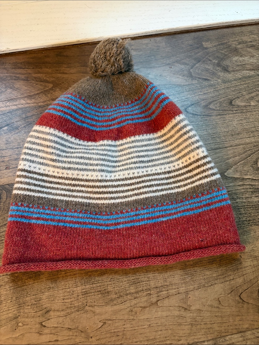 pistil Striped Knit Beanie with Pom - Red, Brown, Blue, Cream